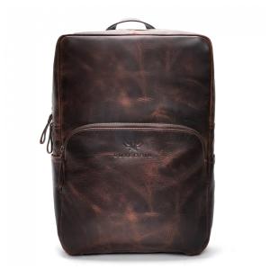 Mochila Masculina para Laptop de Couro, LUXEORIA, Marrom Escuro