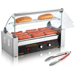 Máquina de Hot Dog com 5 Rolos para Até 12 Salsichas por Vez, 110V 750W, VEVOR, Aço Inoxidável