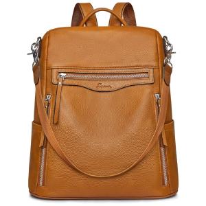 Mochila Feminina de Couro conversível para Bolsa de Ombro, S ZONE, Marrom