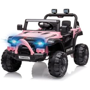 Carro Elétrico Infantil Tinkeal a Bateria 12V 2 Assentos com 3 Velocidades e Porta USB e AUX Rosa