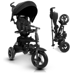 Triciclo Infantil 3 Estágios com Arnês, Capota Ajustável e Alça de Empurrar para 1 a 5 Anos – POSH BABY & KIDS Preto