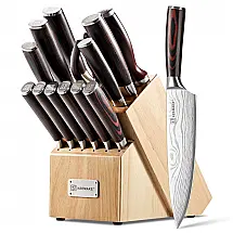 Conjunto de Facas de Cozinha KEEMAKE 14 Peças com Bloco em Madeira Pakkawood e Afiador