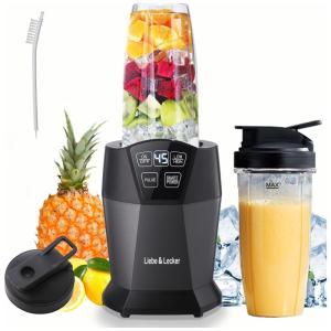 Liquidificador para Vitaminas com 2 Copos para Viagem de 830mL e Tampas de Bico, 110V 1200W, Liebe&Lecker, Preto