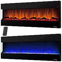 Lareira Elétrica de Embutir A55x152L com Controle Remoto e Temporizador, 110V, e Flame USA, Preta
