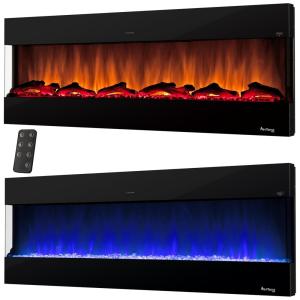 Lareira Elétrica de Embutir A55x152L com Controle Remoto e Temporizador, 110V, e Flame USA, Preta