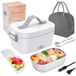 Marmita Elétrica Portátil 1,5L com Recipiente Removível de Aço Inoxidável, Garfo, Colher e Bolsa de Transporte Isolada, 12V ou 110V, Xflyee