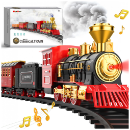 Conjunto de Trenzinho de Brinquedo com Vapor, Carros de Carga e Trilhos para Crianças de 3 a 8 anos, Hot Bee, Vermelho e Preto