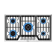 Cooktop a gás 92cm TOPWISH inox 5 queimadores SABAF 41800BTU conversível GN/GLP acendimento elétrico 110V