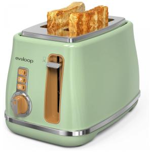 Torradeira Elétrica 2 Fatias com 6 Níveis de Tostagem em Aço Inoxidável, 110V 900W, Evoloop Retrô, Verde
