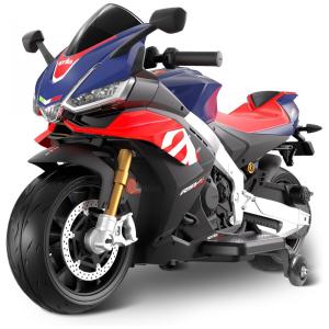 Moto Elétrica Infantil Letsgoride Aprilia RSV4 24V Azul e Vermelha com Rodinhas de Treinamento, Farol, Música e USB 200W