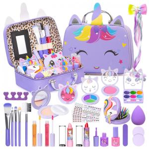 Kit de Maquiagem Infantil Lavável com 25 Peças e Estojo para Crianças de 3 a 12 Anos, Mqsiuve, Roxo