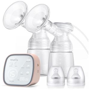 Bomba Tira Leite Elétrica com 3 Modos, 15 Níveis, Tela Digital e Ultra Silencioso Recarregável, 2Un, BabyKing, Branco e Rosa