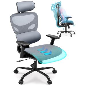 Cadeira de Escritório Ergonômica com Apoio Lombar Ajustável, BNEHS, Cinza