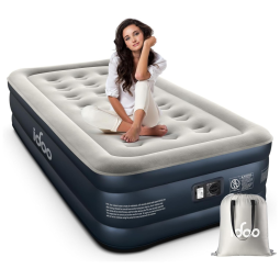 Colchão Inflável Solteiro, com bomba de ar embutida, 110v, IDOO, Azul