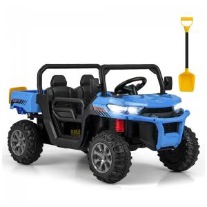 Caminhão Basculante Elétrico Infantil 2 Assentos com Controle Remoto, Pá Extra, USB e AUX, 12V, OLAKIDS, Azul