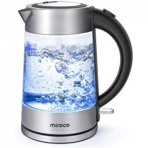 Chaleira Elétrica Miroco Sem Fio Vidro 1.7 Litros Aço Inoxidável Desligamento Automático