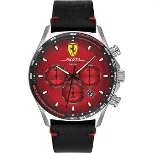 Relógio de Pulso Scuderia Ferrari Cronógrafo Motor de 3 Ponteiros Pulseira de Couro