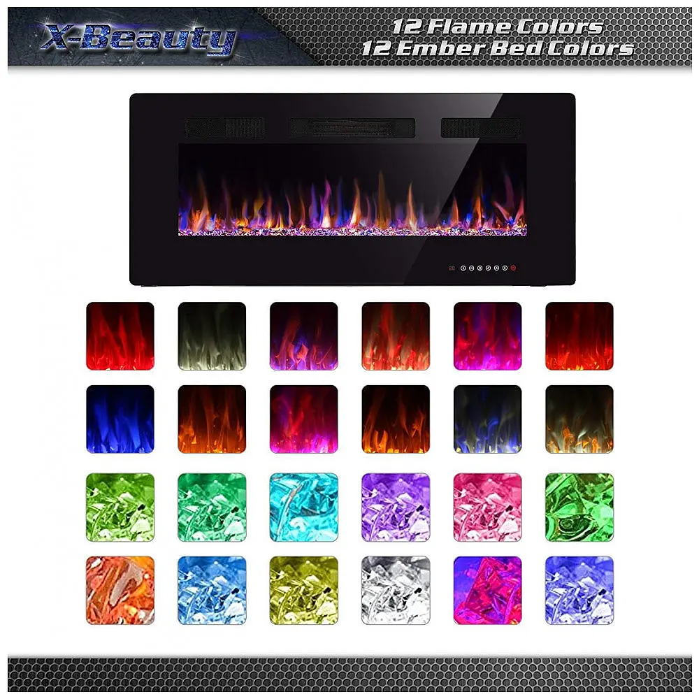 Lareira Elétrica Xbeauty 107x46cm 1500W Chamas LED 12 Cores Embutir 110V — foto 3