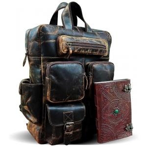 Mochila Masculina BOSTANTEN para Laptop de Couro de Búfalo, LEATHER AND STITCHES, Marrom