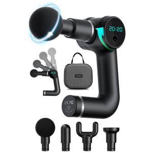 Massageador Pistola Elétrico Profissional Sem Fio 6 Acessórios e 25 Velocidades, PEADEA, Preto