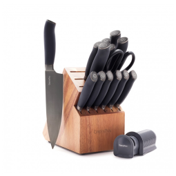 Conjunto de Facas em Aço Inoxidável Revestido de Titânio com Bloco de Bancada e Cabo Ergonômico, 16 Peças, GreenPan, Cinza