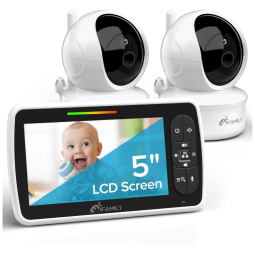 Babá Eletrônica iFamily com 2 Câmeras, Controle Remoto PanTiltZoom, Tela de 12,7 cm, Visão Noturna, Termômetro, Músicas - Ideal para