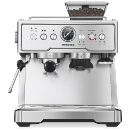 Máquina de Café Expresso Semiautomática 20 Bar com Moedor Embutido, Desligamento Automático e Bocal de Leite, 110V, Ihomekee, Prata