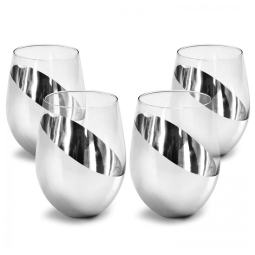 Conjunto de 6 Copos de Vinho sem Pé MyGift Premium Prateado com Detalhes Elegantes, Perfeito para Presente de Casamento ou Aniversário