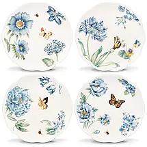 Conjunto de Pratos para Sobremesa com 4 Peças, Formato Ondulado Redondo, Tema Floral e Material de Porcelana, LENOX 833416, Colorido