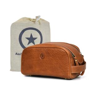 Aaron Necessaire Masculina Vintage de Couro com Forro à Prova dÁgua, Marrom Claro