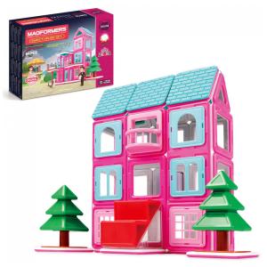 Kit de Construção Doce Casa Geométrico Educativo 64 Peças, para Crianças a Partir de 3 Anos, MAGFORMERS 05001, Rosa