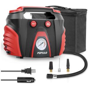 Compressor de Ar com Bateria Recarregável 20V 12V, 70PSI, POPULO, Preto