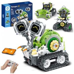 Kit STEM Robô de Montar Sillbird 3 em 1 com Controle Remoto e APP 478 Peças com LED e Som Programável
