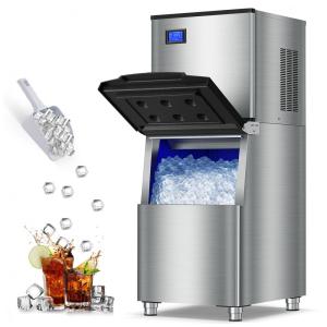 Máquina de Gelo Comercial RAPSUAR Aço Inox 208 kg/24h Bin 163 kg 156 Cubos 5-10 Min Autolimpeza LCD Touch 110V