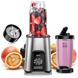 Liquidificador Portátil com 11 Acessórios e 4 Lâminas em Aço Inoxidável 1000W 100V, VEWIOR, Cinza