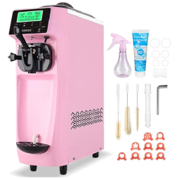 Máquina de Sorvete Profissional 17L por Hora com 1 Bico e Tela LCD, 110V 1050W, GSEICE ST16RELW, Rosa