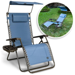 Cadeira Reclinável Ajustável Gravidade Zero com Apoio de Cabeça e Porta Copos e Cobertura de Sombra, BLISS HAMMOCKS GFC 436WDB, Azul claro