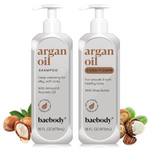 Shampoo Condicionador Óleo de Argan Marroquino Todos os Tipos de Cabelo 450ml, BAEBODY, Marrom Escuro