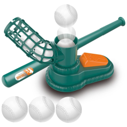 Arremessador de Beisebol Manual com Pedal e 3 Bolas para Crianças de 3 a 7 Anos, E EAKSON, Verde