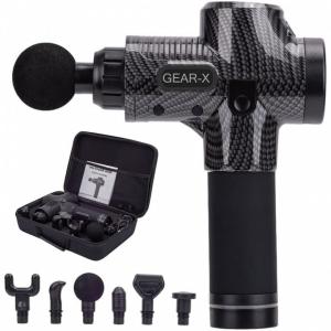 GEAR X Massageador Pistola Elétrico Profissional Sem Fio 6 Acessórios e 30 Velocidades, Preto