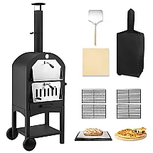 Forno de Pizza a Gás Portátil à Prova Dágua com Tampa e Pedra de Pizza, U MAX, Preto