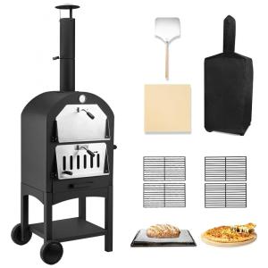 Forno de Pizza a Gás Portátil à Prova Dágua com Tampa e Pedra de Pizza, U MAX, Preto