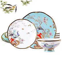 Aparelho de Jantar ACMLIFE Vintage Floral 12 Peças Bone China Serviço para 4 Azul Claro