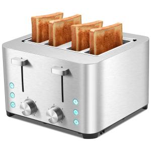 Torradeira de 4 Fatias 6 Configurações, 1500W, Aço Inoxidável, 110v, BBDAY, Prateado