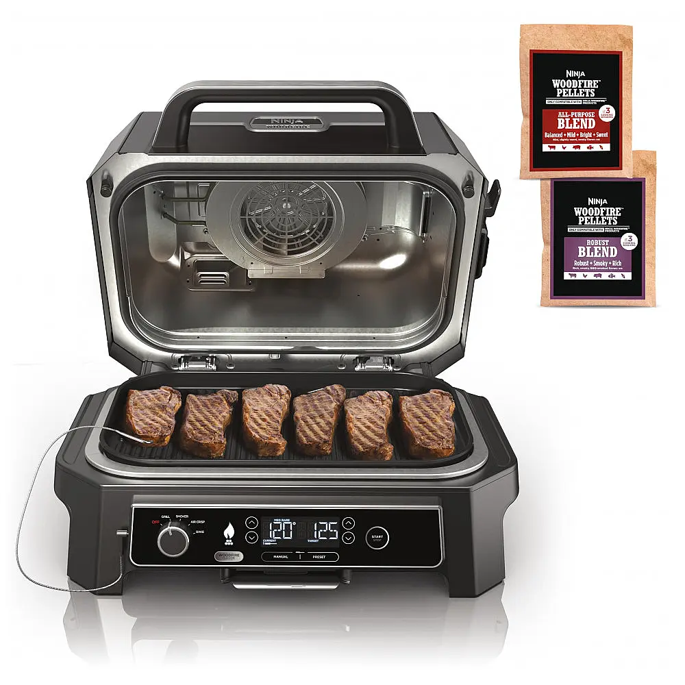 Ninja Woodfire Pro XL - Churrasqueira 4 em 1 com Defumador, Termômetro Integrado e Tecnologia Woodfire