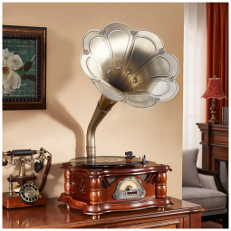 Gramofone Toca Discos Retrô com Entrada USB, Rádio FM e Bluetooth, Artisam 1807, Marrom