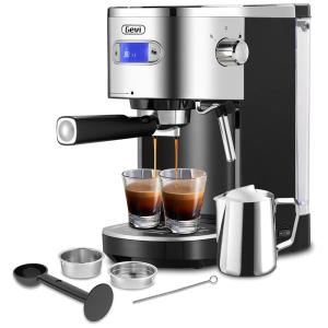 Cafeteira Elétrica Expresso 1.2L 20Bar com Espumador de Leite, 1350W, 110v, GEVI, Preto