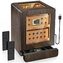 Humidor para Charutos Flauno Marrom 80+ Capacidade com Sistema Dupla Ventilação e LED Ajustável 240V