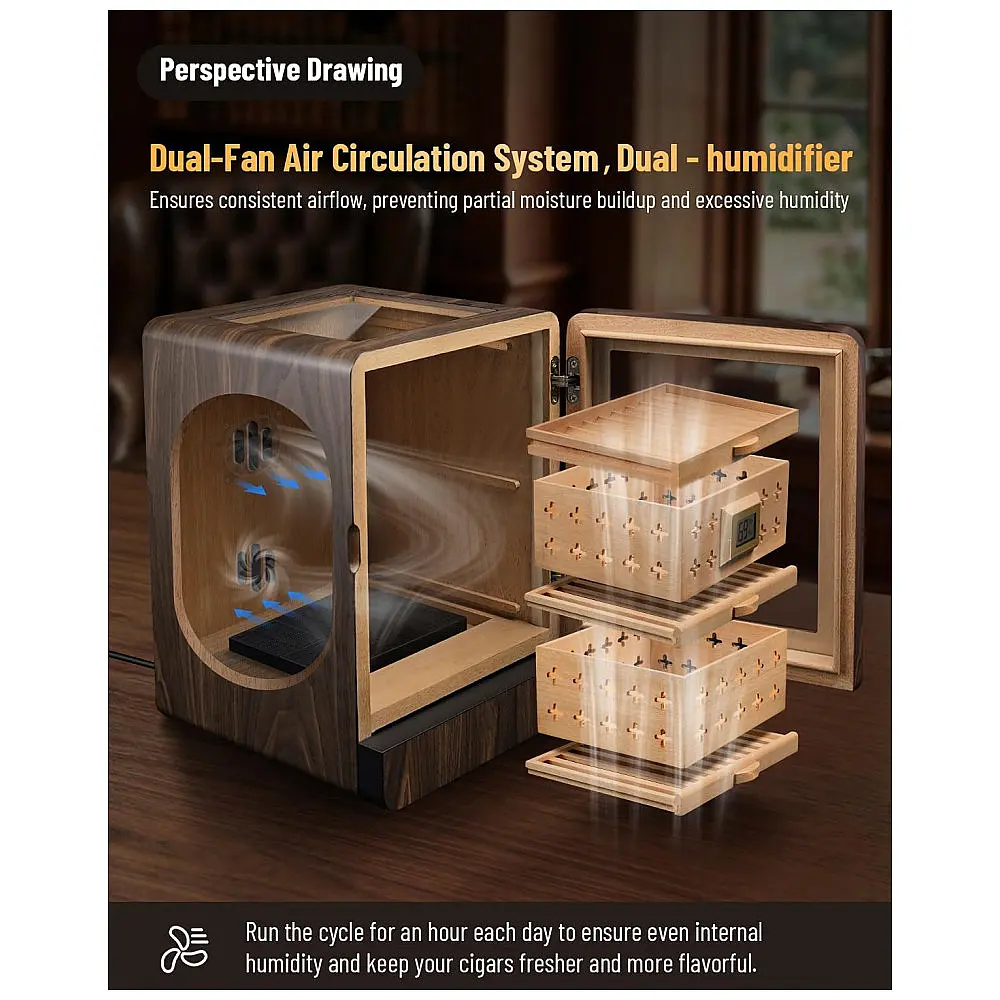 Humidor para Charutos Flauno Marrom 80+ Capacidade com Sistema Dupla Ventilação e LED Ajustável 110V — foto 2