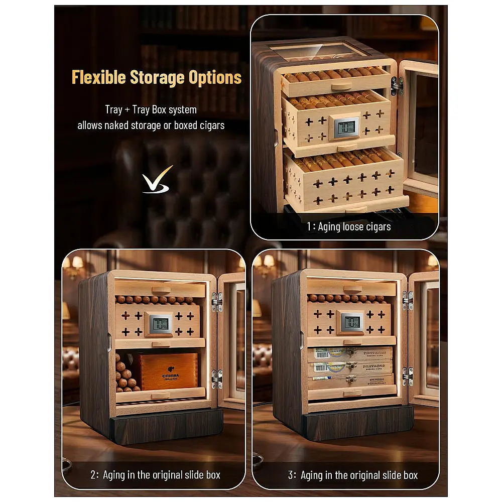 Humidor para Charutos Flauno Marrom 80+ Capacidade com Sistema Dupla Ventilação e LED Ajustável 110V — foto 3